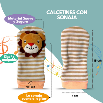 Calcetas y muñequeras con sonaja mapache