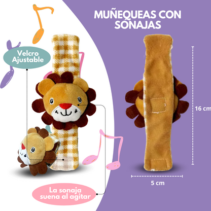 Calcetas y muñequeras con sonaja mapache